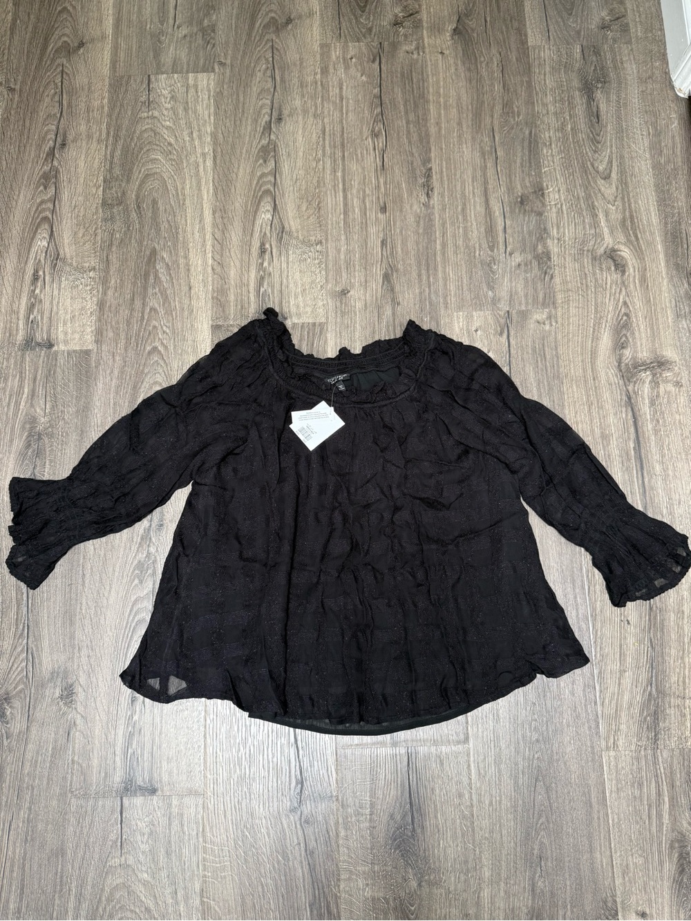 Topshop Black Textured Peasant Blouse